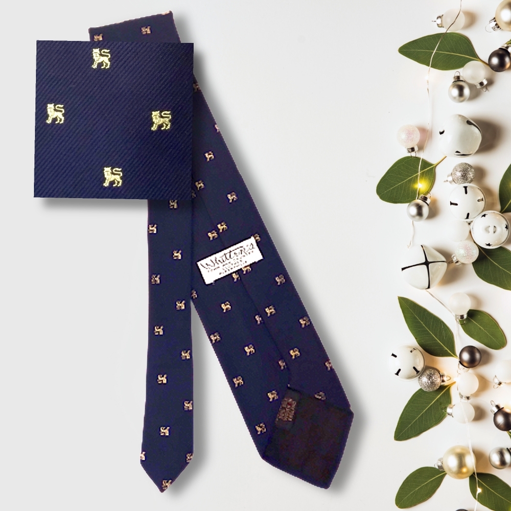 Vintage Navy & Gold Silk Lion Necktie